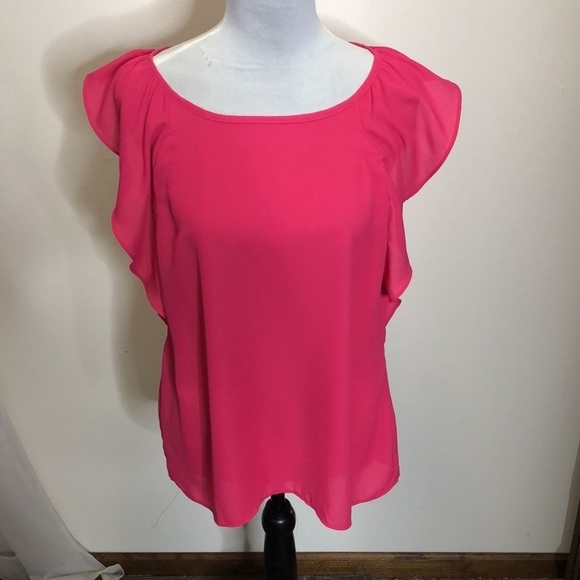 Violet + Claire pink ripple sleeve sheer blouse size medium - Picture 2 of 11